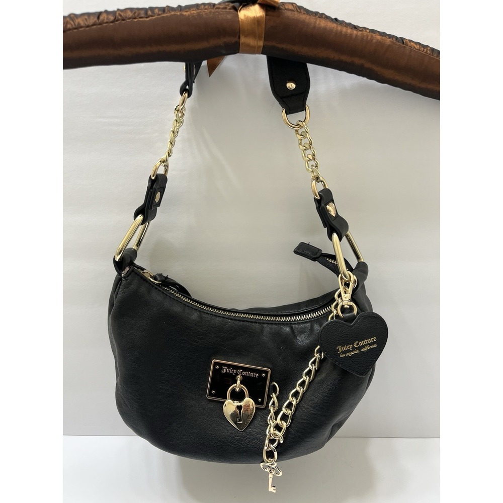 Juicy Couture Rolling On Hobo Shoulder Bag Gold-Tone Hardware Lock & Key Charm